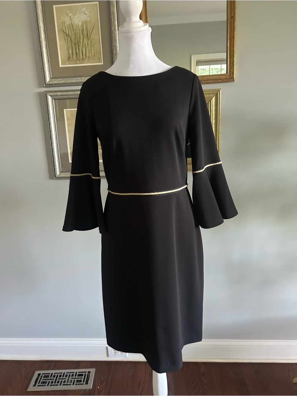 Tommy Hilfiger Black Midi Dress with Gold Trim